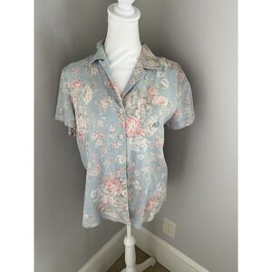 Ralph Lauren women's Linen Floral short sleeve Top Size 6 Boho